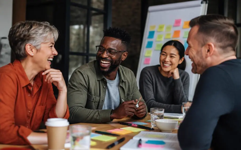 Professionnels échangeant autour d'une table pendant un atelier de formation